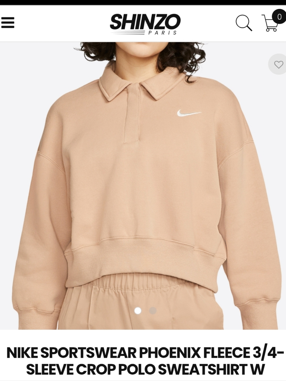 Nike Sportswear Phoenix Fleece 3/4-Sleeve Crop Polo Sweatshirt W - size L